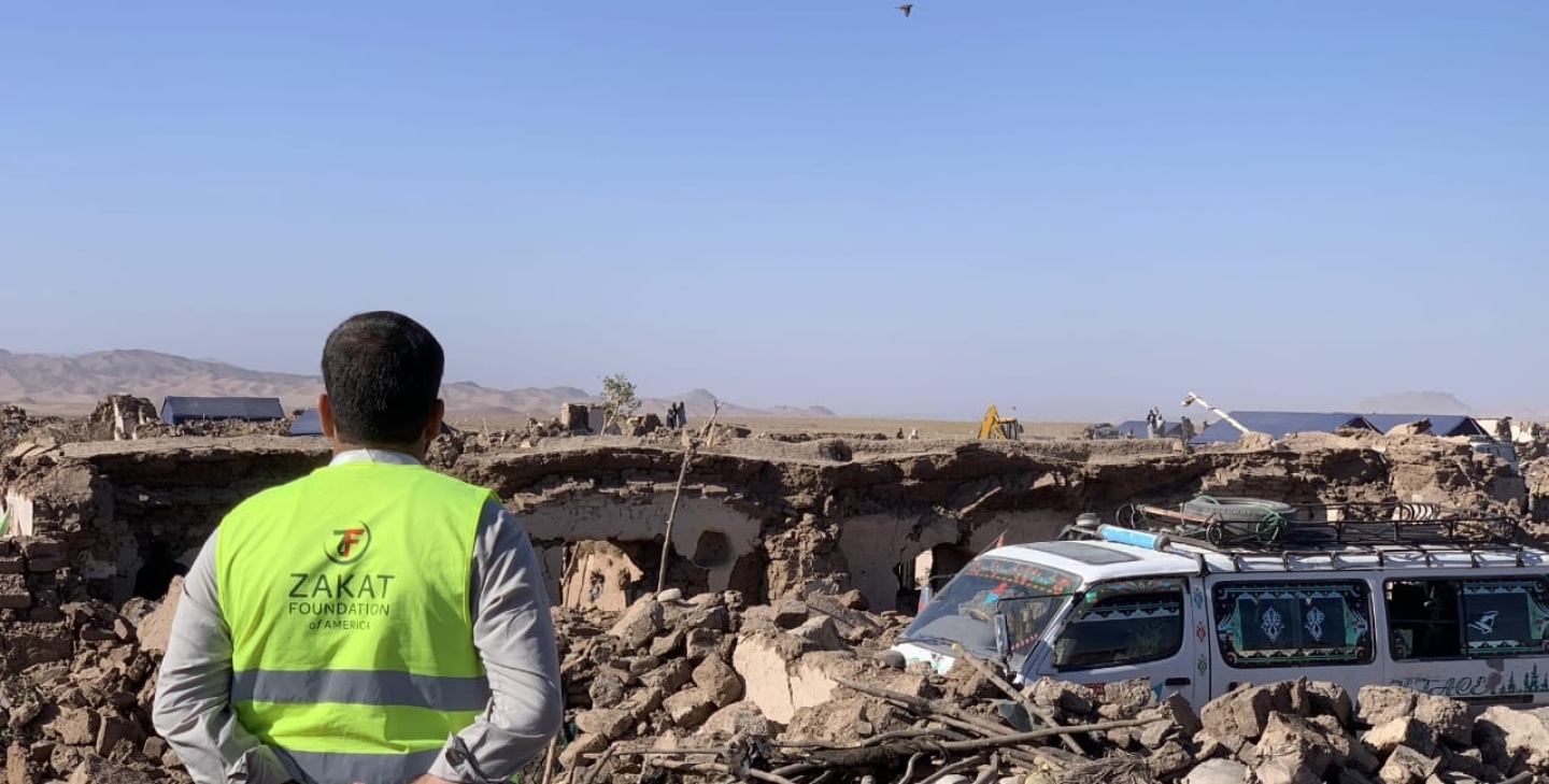 Our field team member looks over damage of the earthquake in Herat, Afghanistan.