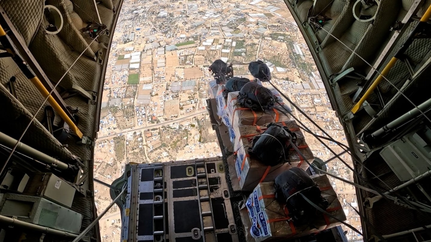 Our rice packages above Gaza, Palestine make their way to hungry families during their time of need.