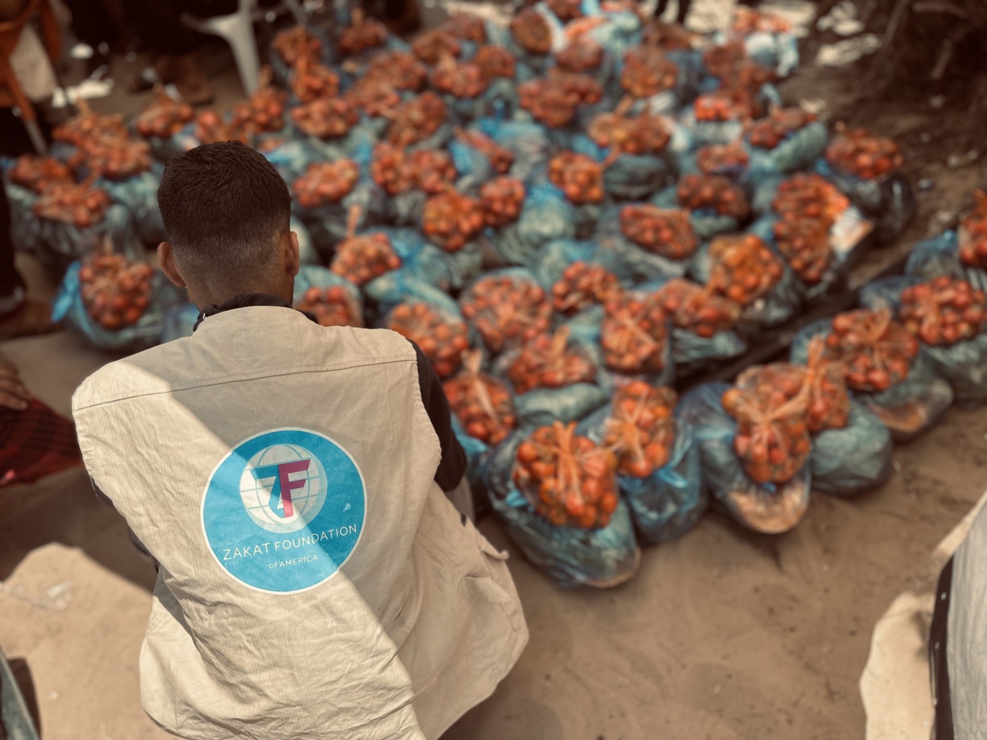 Vegetable parcels prepared for distribution in Gaza.