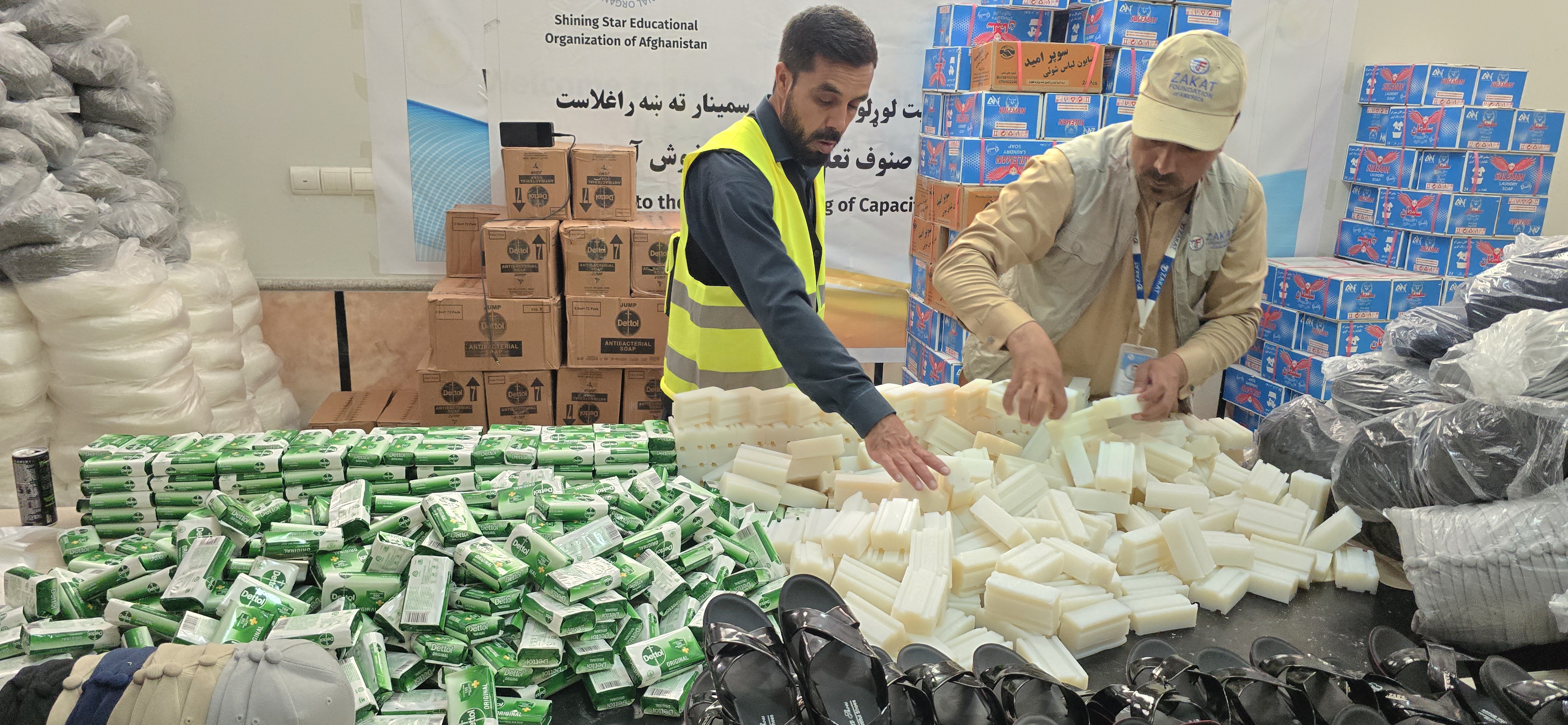 Hygiene essentials are prepared for Afghanistan refugees returning from Pakistan and Iran
