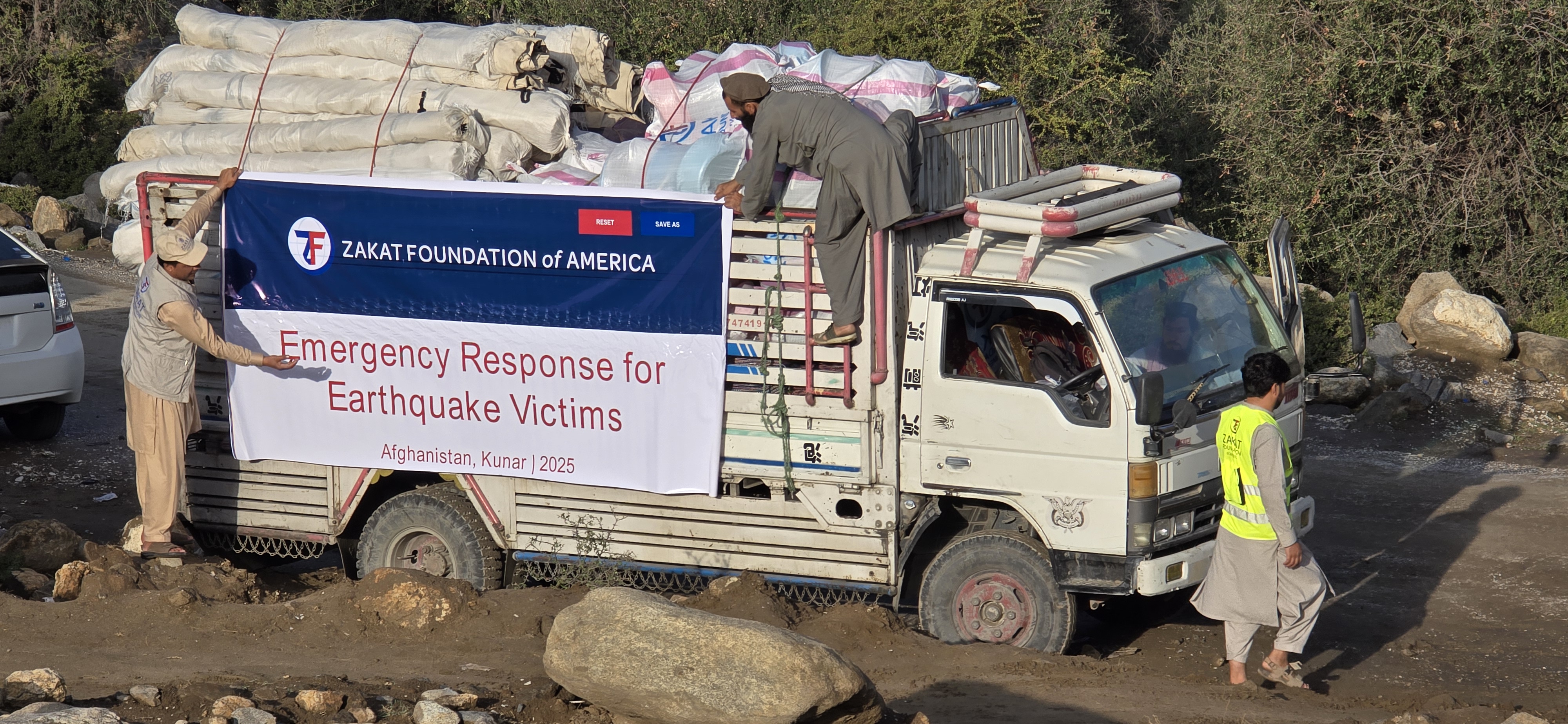 Our team trucks in tents, food packages, and essentials for earthquake-affected families