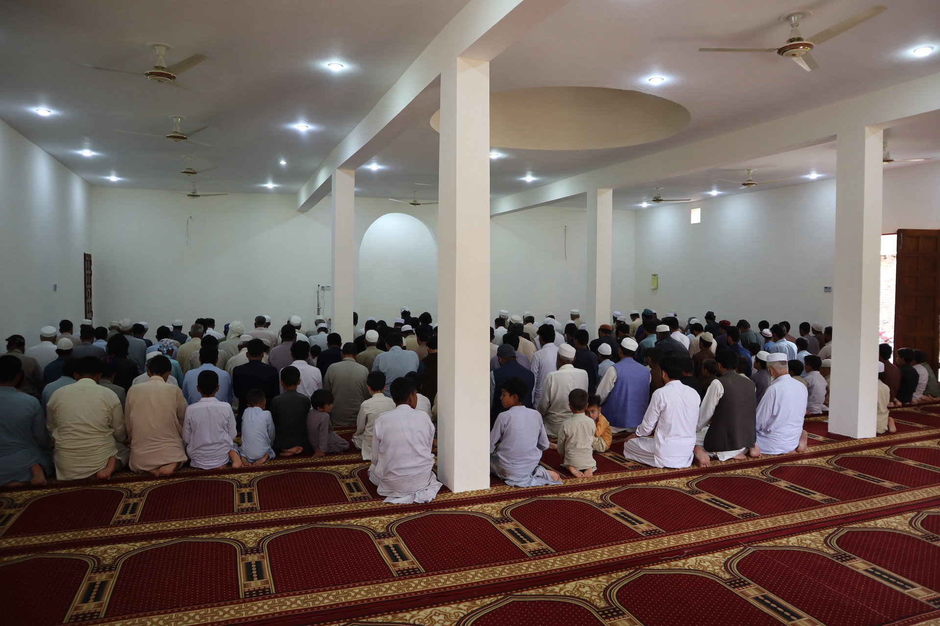Worshippers gather at the newly built Makki Mosque