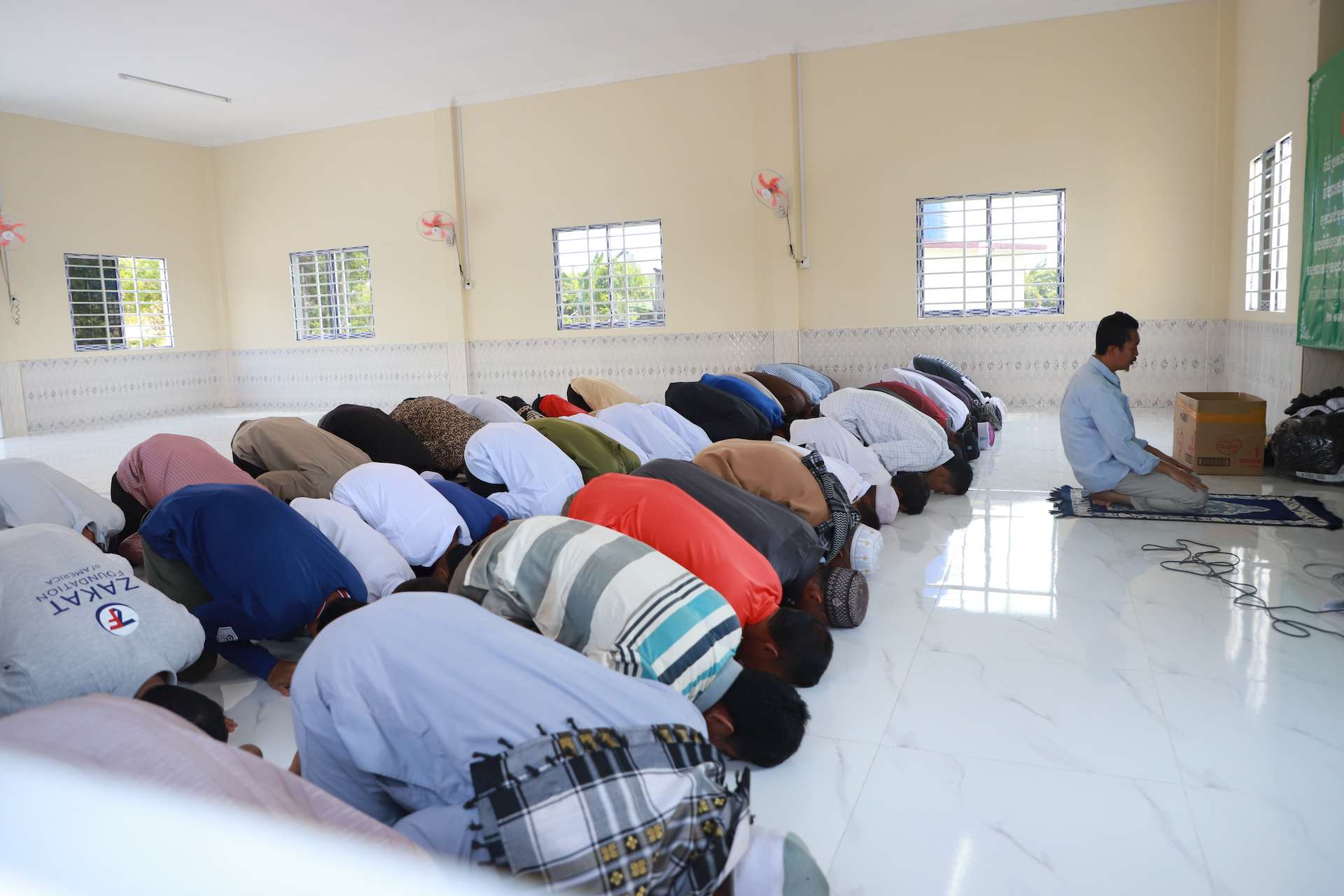Worshippers in Cambodia pray at the newly built Masjid Al Ummah