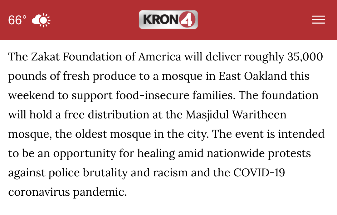 Zakat Foundation of America to deliver 35,000 pounds of fresh produce